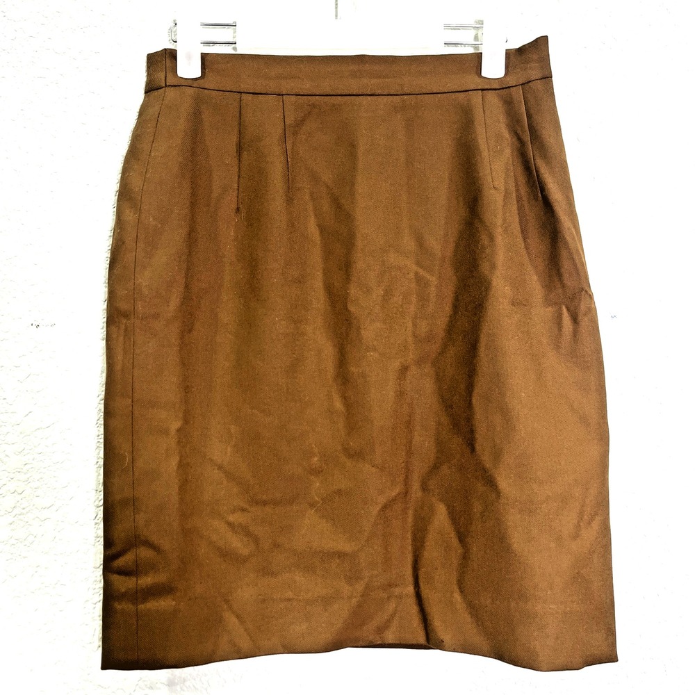 Louis Feraud‎ Vtg Pencil Skirt Women 10 Brown Wool High Waist Academia Corporate